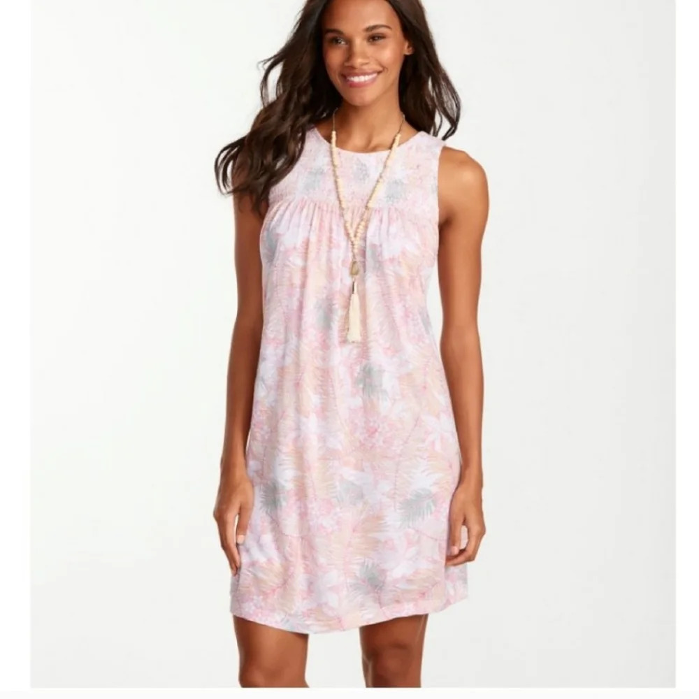Tommy Bahama Dres Tropical Smocked Sleeveless Mini Dress Size Large